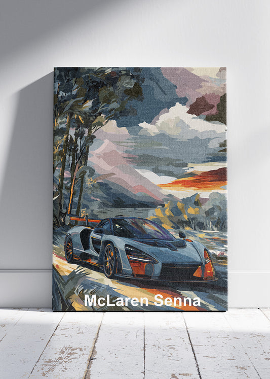 McLaren Senna Scenic Drive Canvas Print & Poster – Elegant Supercar Landscape Wall Art – AI PRINT LAB