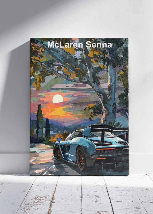 McLaren Senna Sunset Rear View Canvas Print & Poster – Luxury Supercar Wall Art – AI PRINT LAB