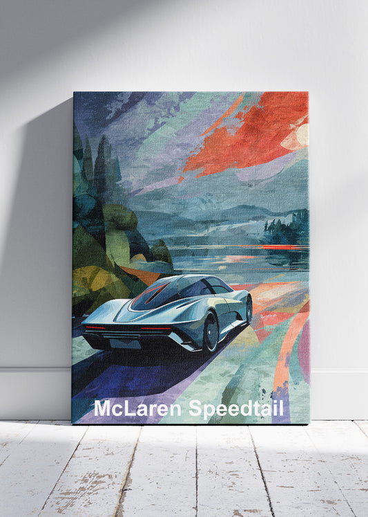McLaren Speedtail Sunset Rear View Canvas Print & Poster – Futuristic Supercar Wall Art – AI PRINT LAB
