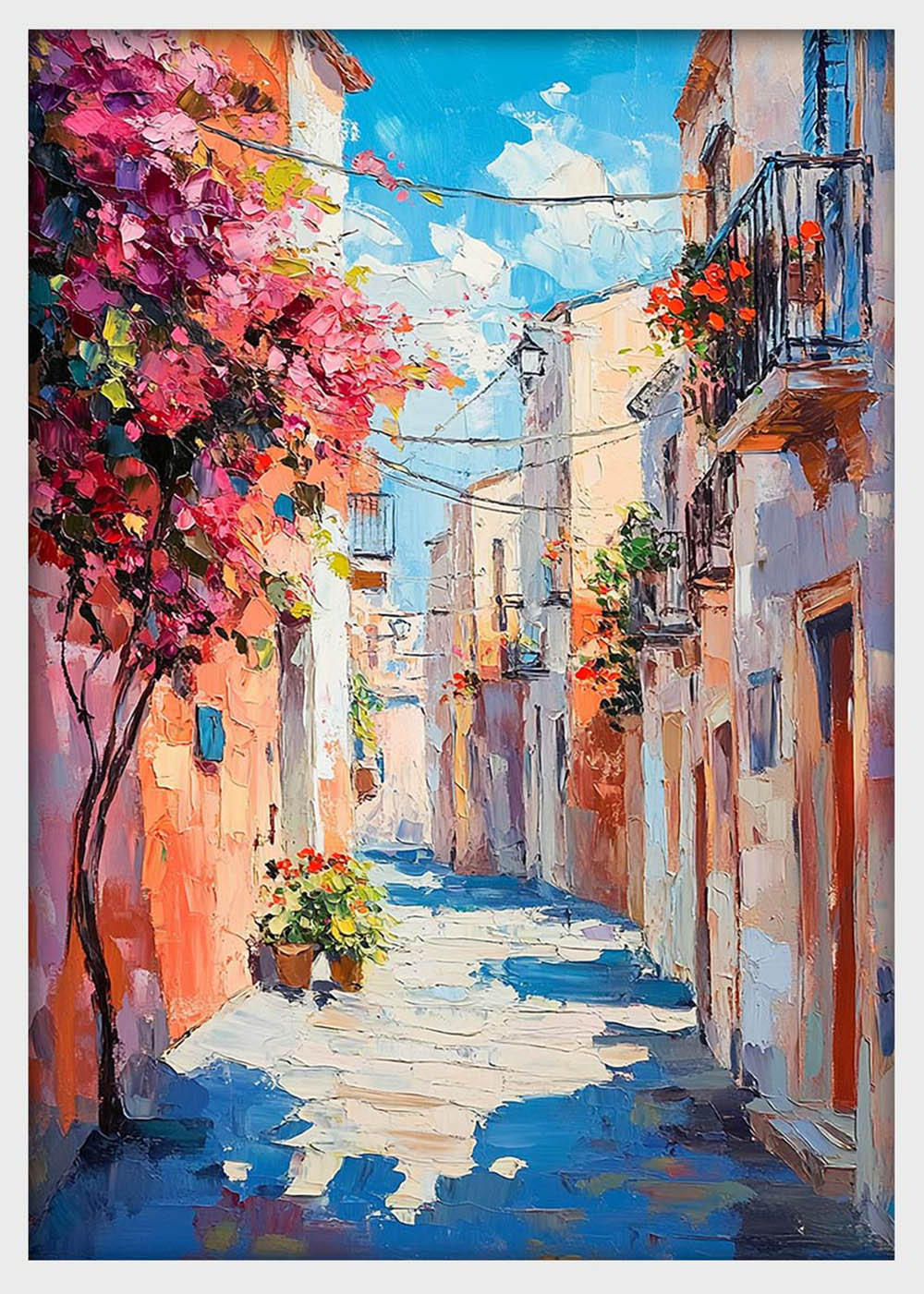Mediterranean Alleyway Wall Art – Colorful Street Scene Canvas & Poster Print – T1388 –