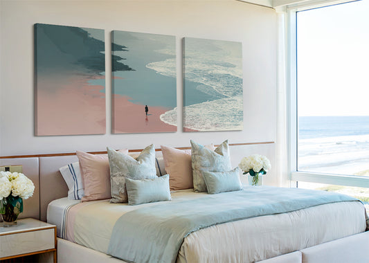 Minimalist Coastal Shoreline Canvas Wall Art – Single & 3 Panel Canvas – AI PRINT LAB