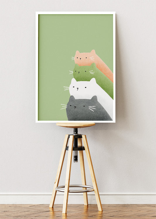 Minimalist Cute Cats Canvas Print & Poster – Modern Scandinavian Cat Wall Art – AI PRINT LAB