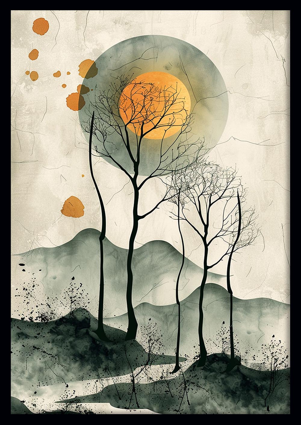 Minimalist Forest & Sun – Abstract Nature Canvas & Poster Wall Art – T1223 – AiPrintLab