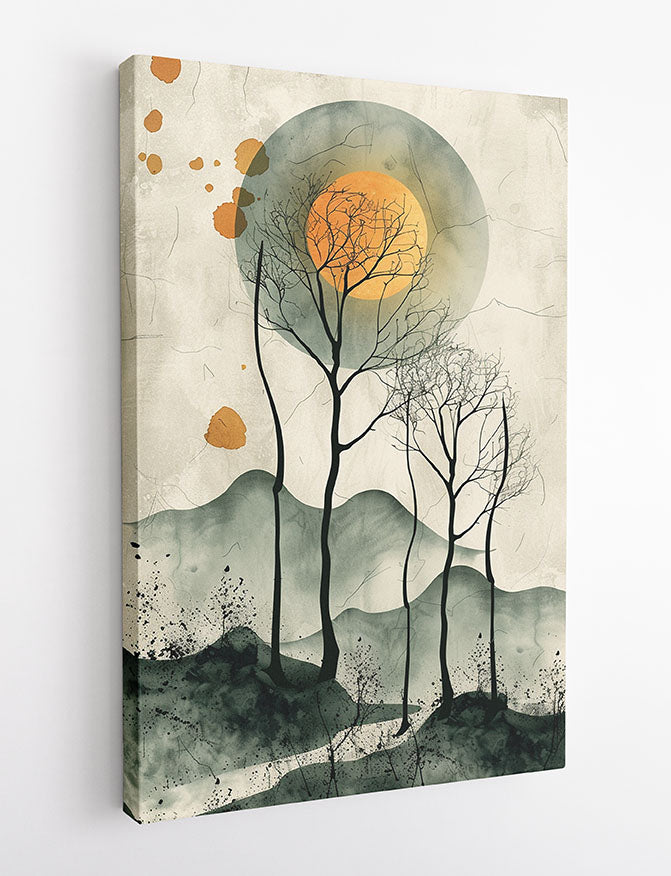 Minimalist Forest & Sun – Abstract Nature Canvas & Poster Wall Art – T1223 – AiPrintLab