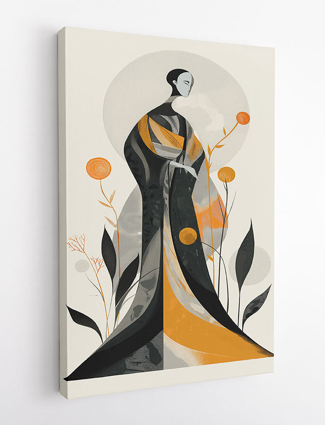 Minimalist Kimono Figure – Abstract Japanese Woman Canvas & Poster Wall Art – T1068 – AiPrintLab