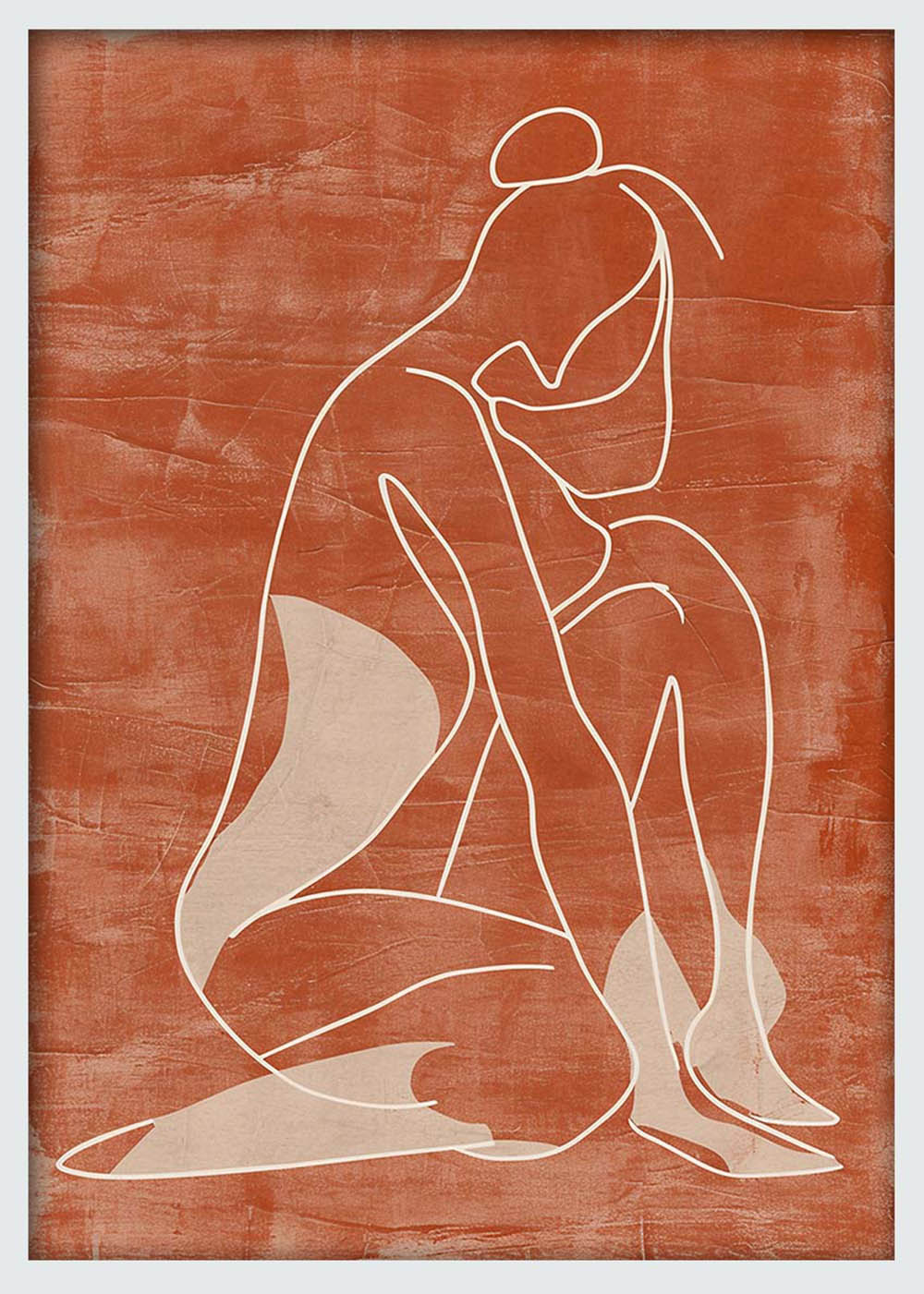 Minimalist Nude Line Art on Terracotta – Abstract Female Canvas & Poster Print – T1114 – AiPrintLab