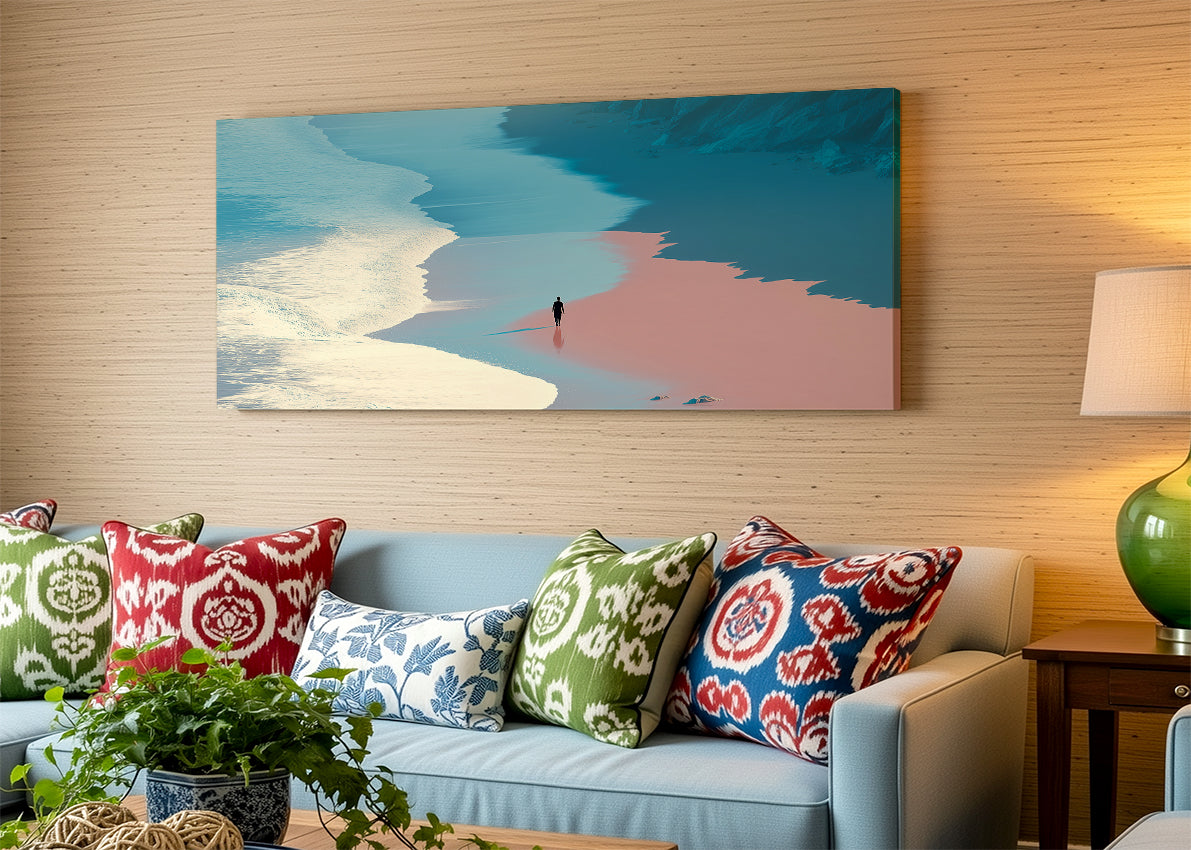 Minimalist Pastel Beach Shoreline Canvas Wall Art – Single & 3 Panel Canvas – AI PRINT LAB