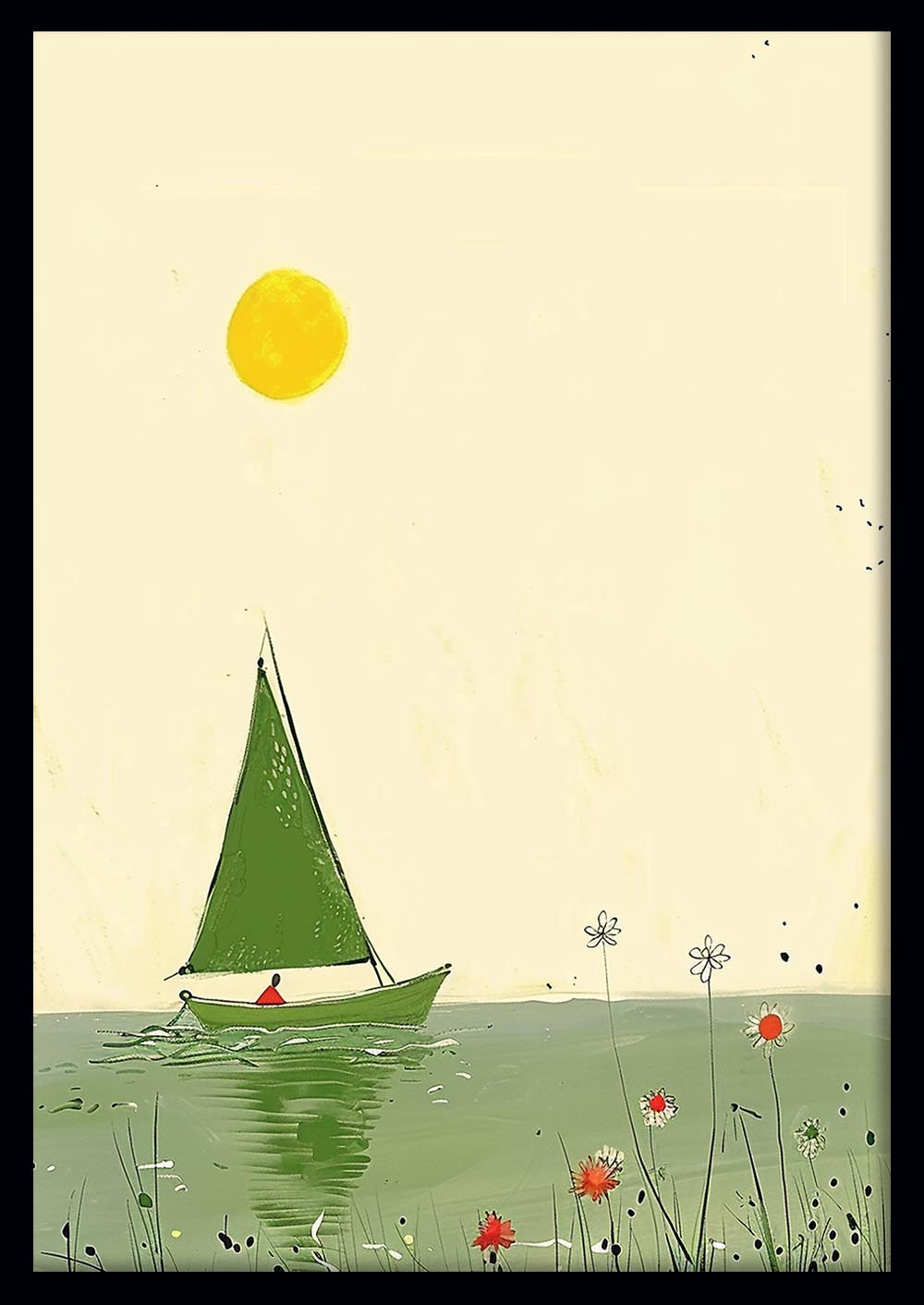 Minimalist Sailboat at Sunrise – Calm Lake Canvas & Poster Wall Art – T1062 – AiPrintLab
