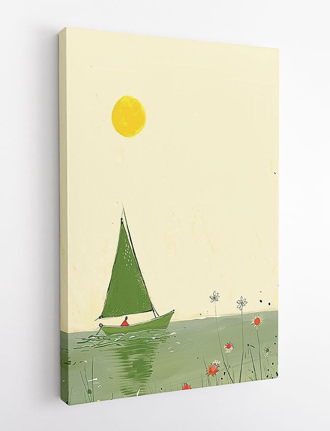 Minimalist Sailboat at Sunrise – Calm Lake Canvas & Poster Wall Art – T1062 – AiPrintLab
