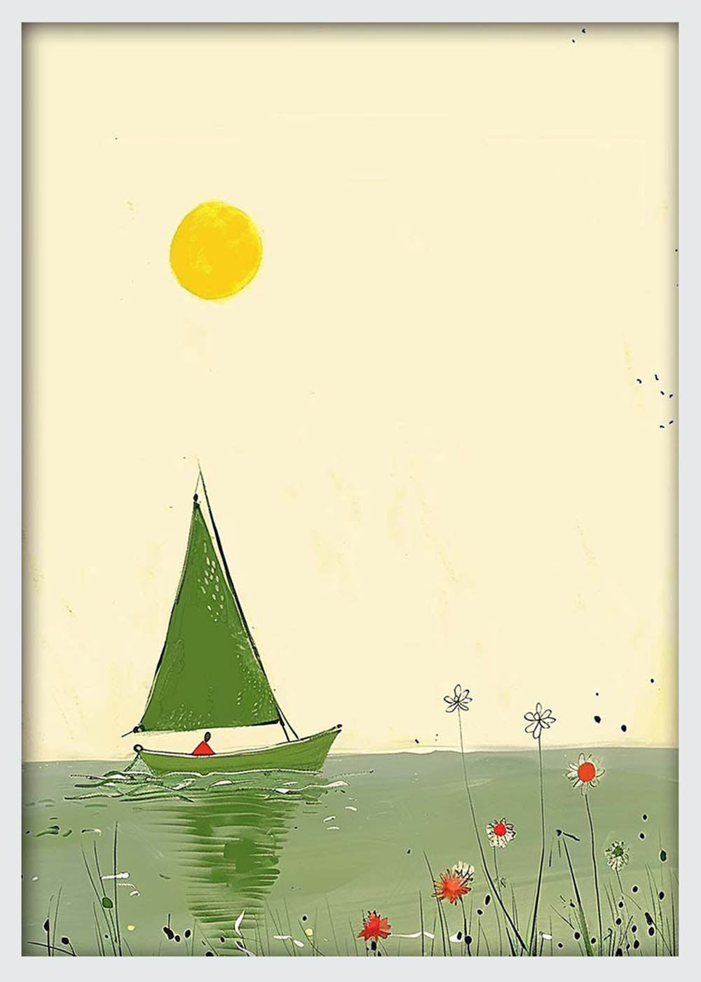 Minimalist Sailboat at Sunrise – Calm Lake Canvas & Poster Wall Art – T1062 – AiPrintLab