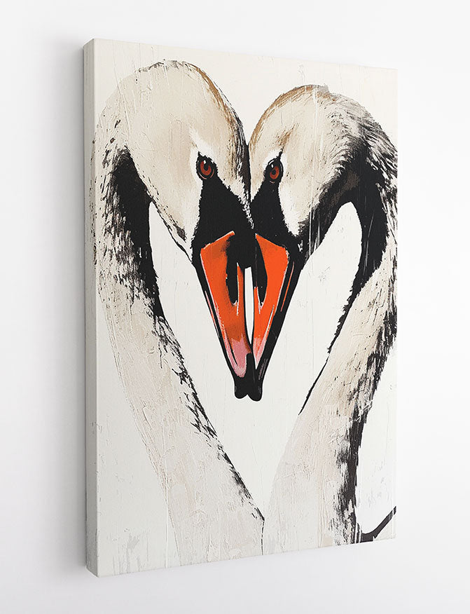 Minimalist Swan Love – Romantic Heart Shape Canvas Wall Art – T957 – AiPrintLab