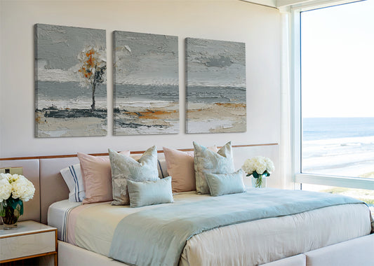 Minimalist Textured Tree Landscape Canvas Wall Art – Single & 3 Panel Canvas – AI PRINT LAB