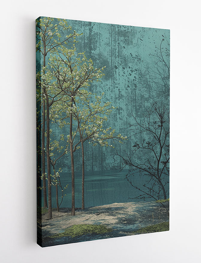 Misty Forest Reflection – Minimal Nature Landscape Canvas & Poster Art – T998 – AiPrintLab