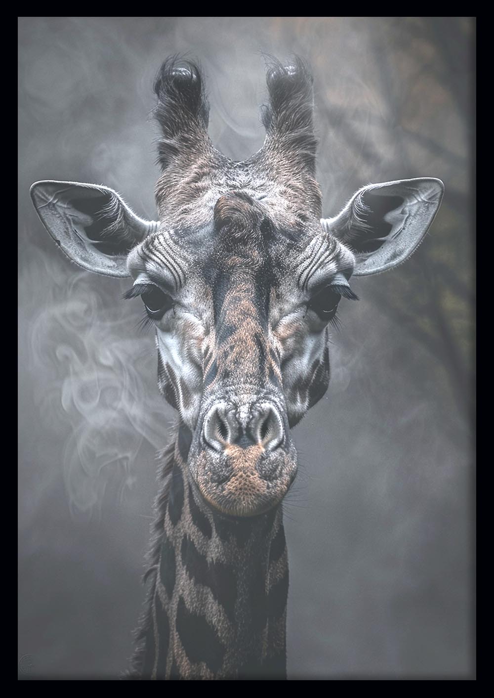 Misty Giraffe Portrait Canvas Wall Art – Monochrome Jungle Animal Decor – T928 – AiPrintLab