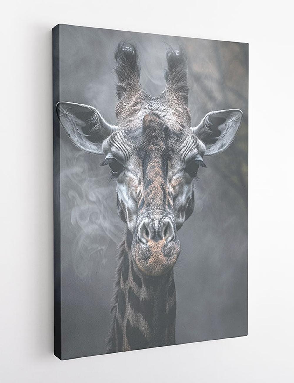 Misty Giraffe Portrait Canvas Wall Art – Monochrome Jungle Animal Decor – T928 – AiPrintLab