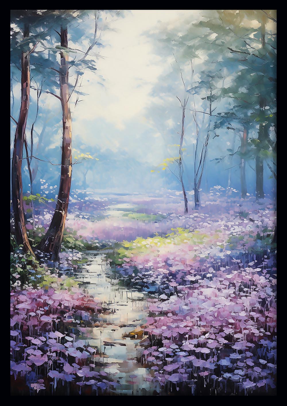 Misty Purple Flower Forest Path Canvas Art & Poster – T735 – AiPrintLab