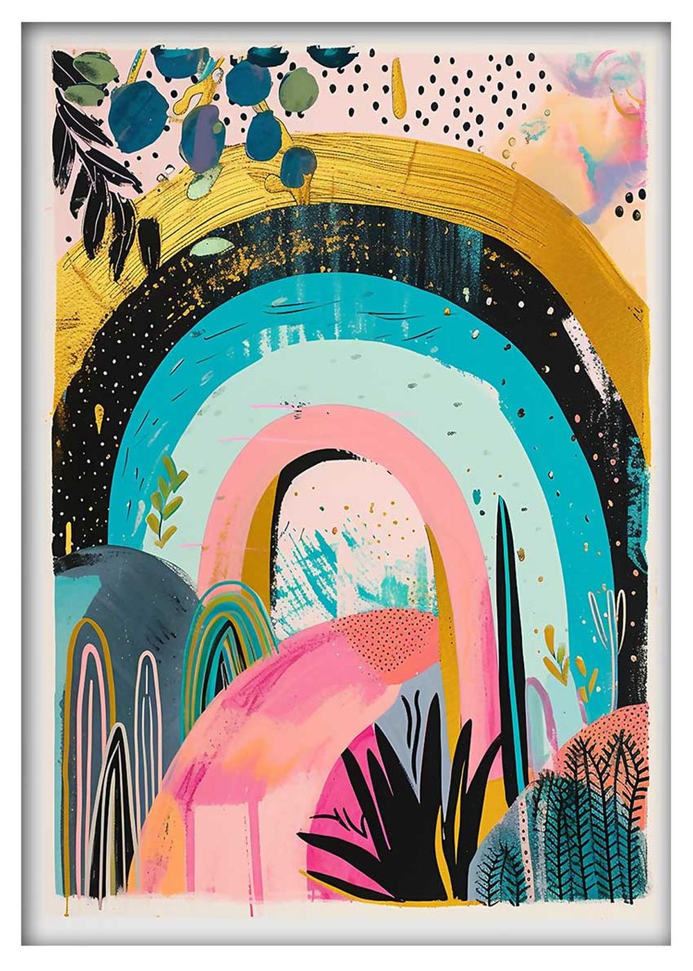 Modern Abstract Rainbow Garden Canvas Art & Poster – T705 – AiPrintLab