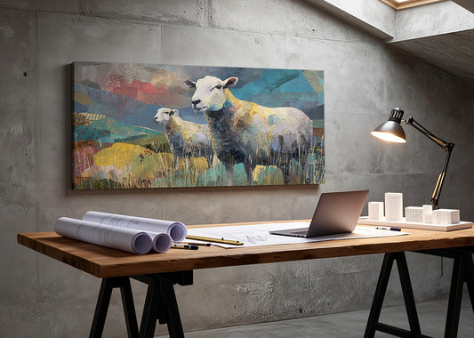 Modern Abstract Sheep Canvas Wall Art – Single & 3 Panel Split – AI PRINT LAB