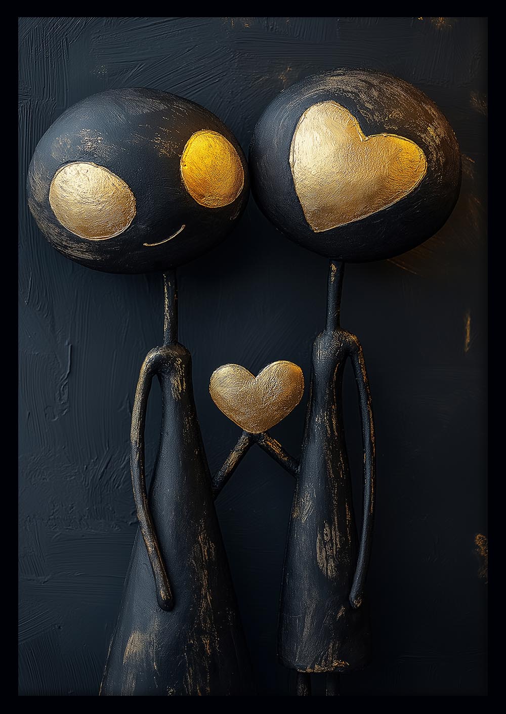 Modern Love Couple Art Print, Minimalist Gold Heart Wall Poster, Romantic Abstract Canvas – T1378 – AIPrintLab