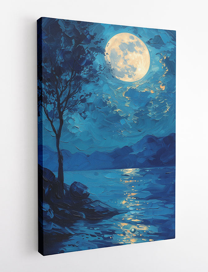 Moonlight Over Tranquil Lake – Dreamy Night Landscape Canvas & Poster Art – T1244 – AiPrintLab