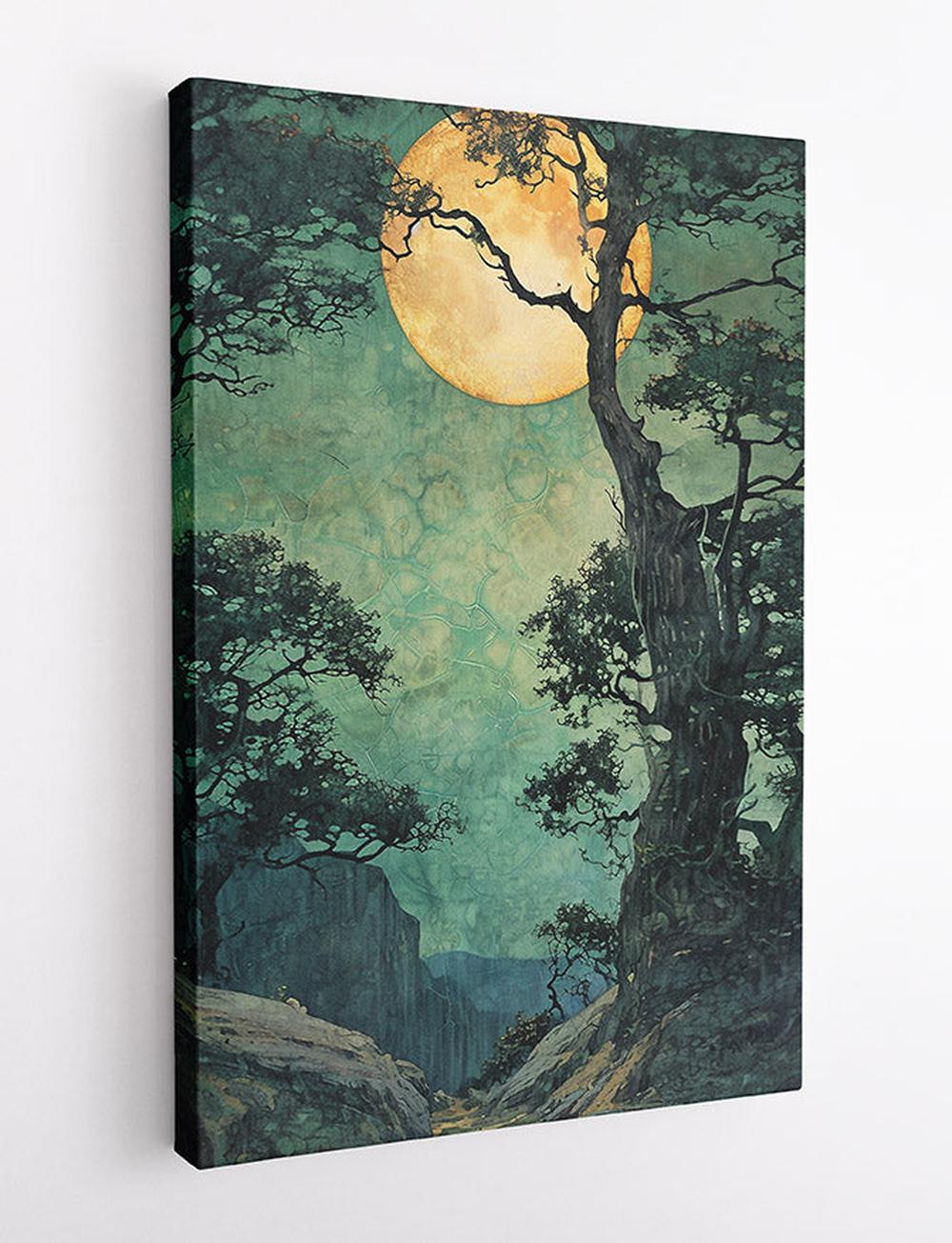 Moonlit Forest Path Landscape Canvas Print & Poster – T584 – AiPrintLab