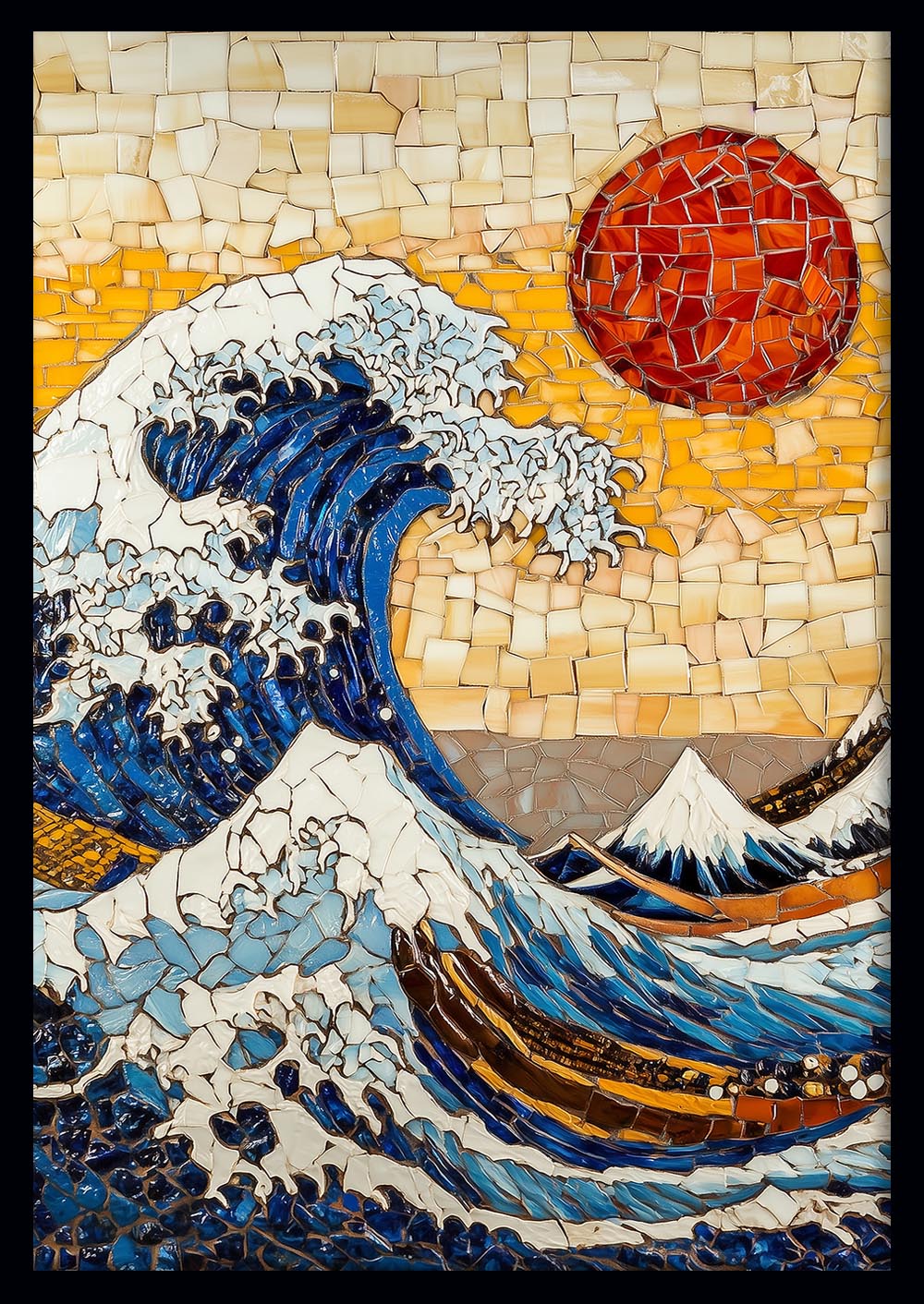 Mosaic Wave Wall Art – The Great Wave Inspired Canvas & Poster – T1401 –