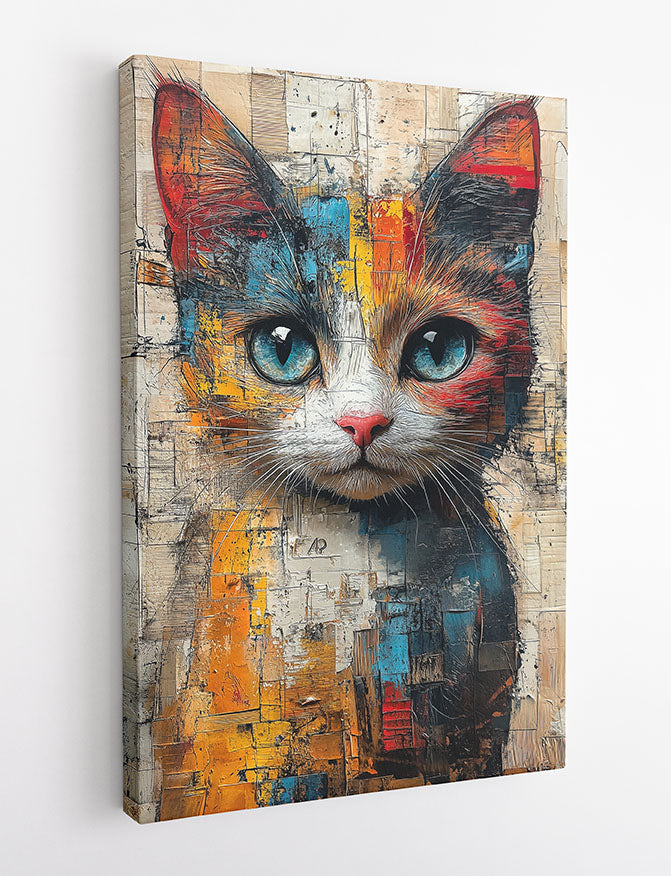 Mosaic Cat Canvas Wall Art & Poster Print | Colorful Abstract Feline Design – T1355 – Aiprintlab 2