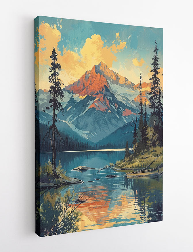 Mountain Lake Sunset Canvas Wall Art & Poster Print | Serene Alpine Landscape Painting – T1356 – Aiprintlab 2