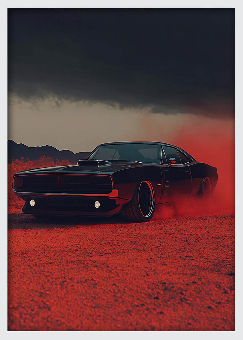 Muscle Car Burnout – Dark Dodge Charger Poster & Canvas Wall Art – T1127 – AiPrintLab
