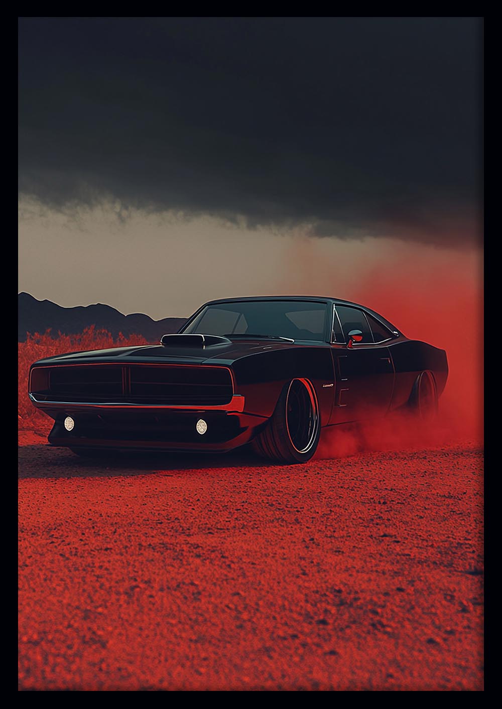 Muscle Car Burnout – Dark Dodge Charger Poster & Canvas Wall Art – T1127 – AiPrintLab