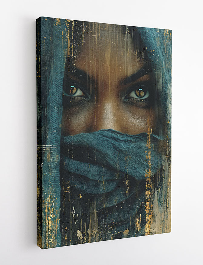 Mysterious Eyes Behind Veil – Bold Portrait Canvas Wall Art – T966 – AiPrintLab