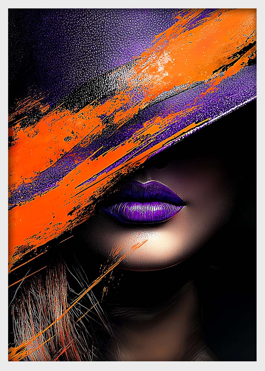 Mysterious Woman in Purple Hat – Abstract Fashion Canvas & Poster Print – T1437 –