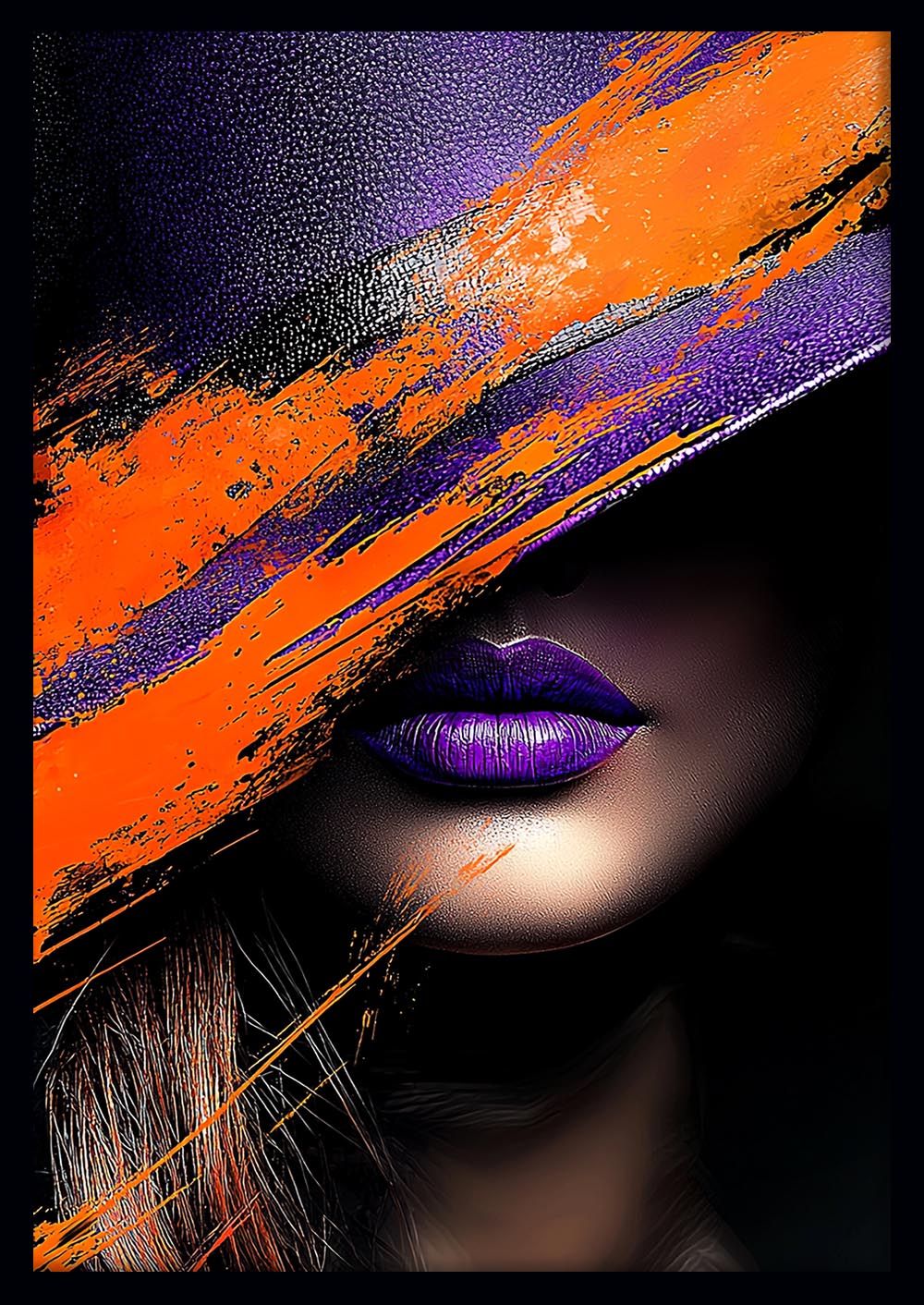 Mysterious Woman in Purple Hat – Abstract Fashion Canvas & Poster Print – T1437 –