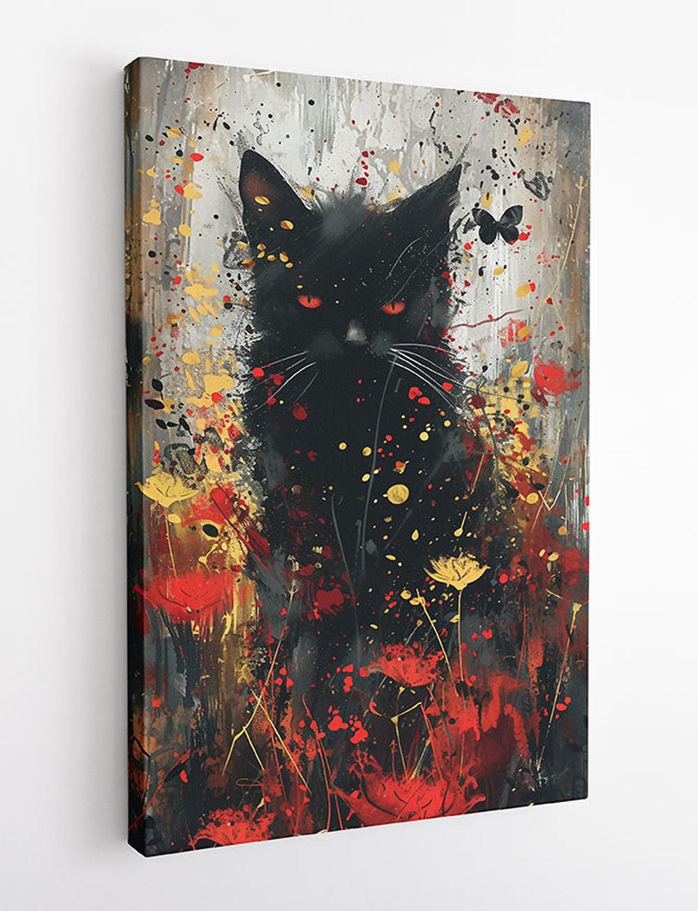Mystic Black Cat with Red Eyes – Dramatic Cat Canvas & Poster Wall Art – T910 – AiPrintLab