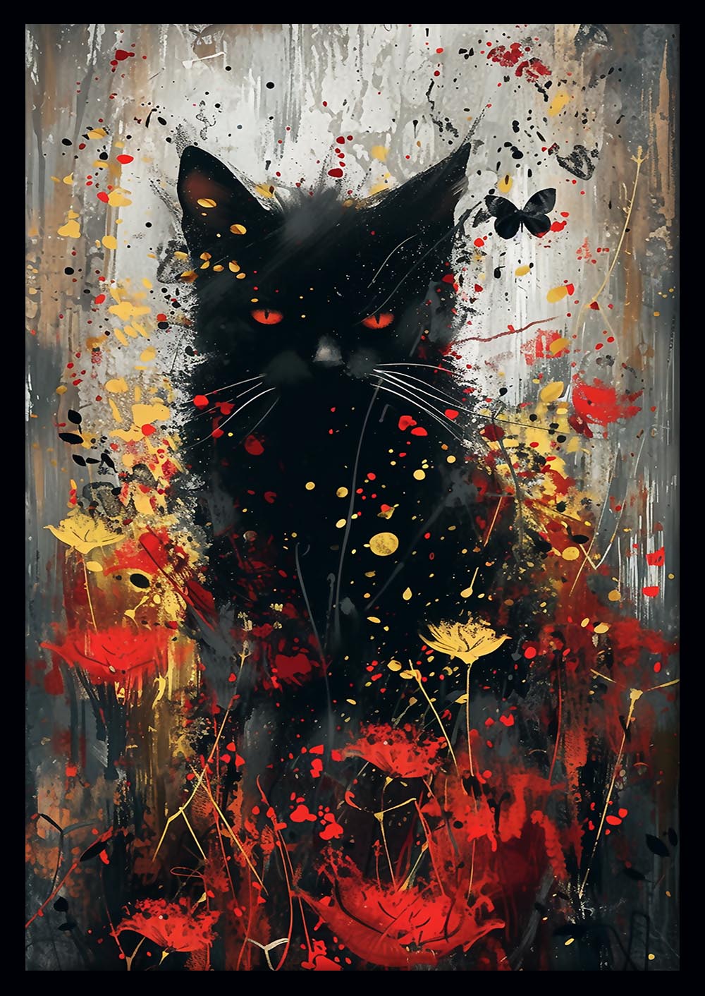 Mystic Black Cat with Red Eyes – Dramatic Cat Canvas & Poster Wall Art – T910 – AiPrintLab