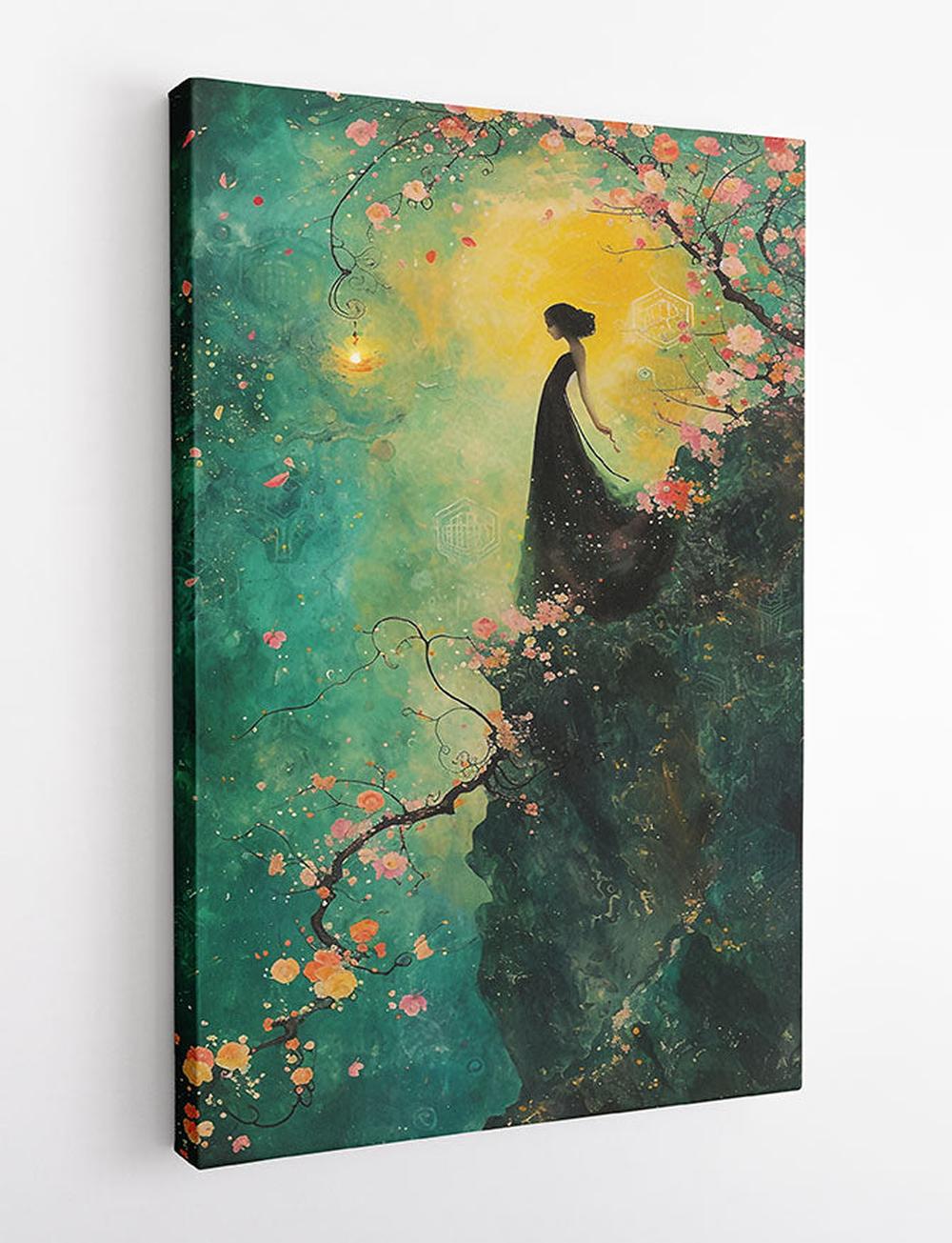 Mystic Blossom Cliffside Girl – Fantasy Canvas & Poster Wall Art – T794 – AiPrintLab