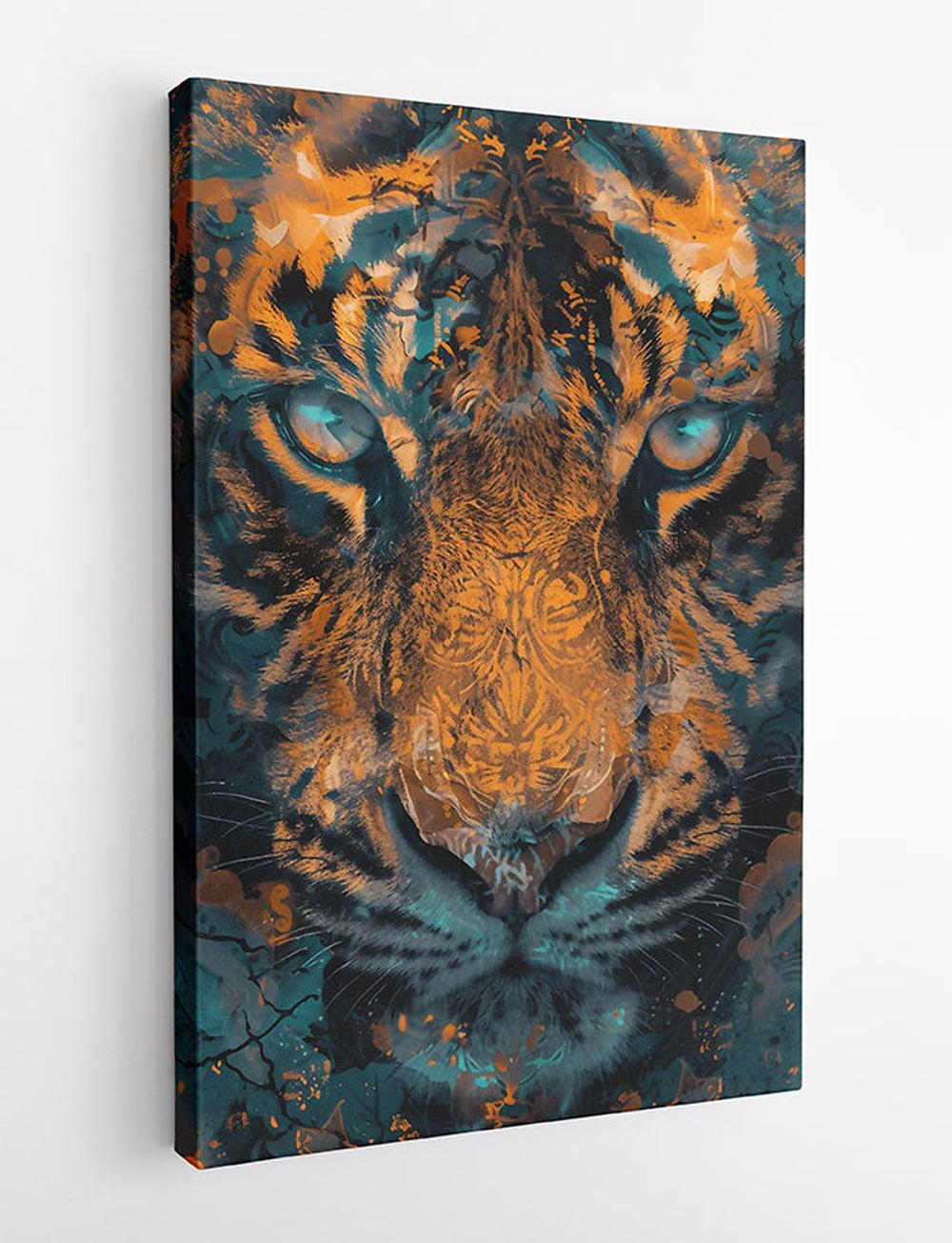 Mystic Blue Tiger – Intense Abstract Jungle Canvas Art – T852 – AiPrintLab