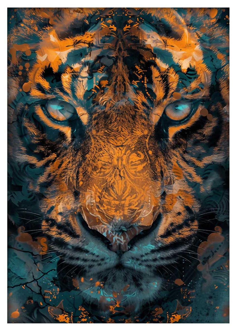Mystic Blue Tiger – Intense Abstract Jungle Canvas Art – T852 – AiPrintLab