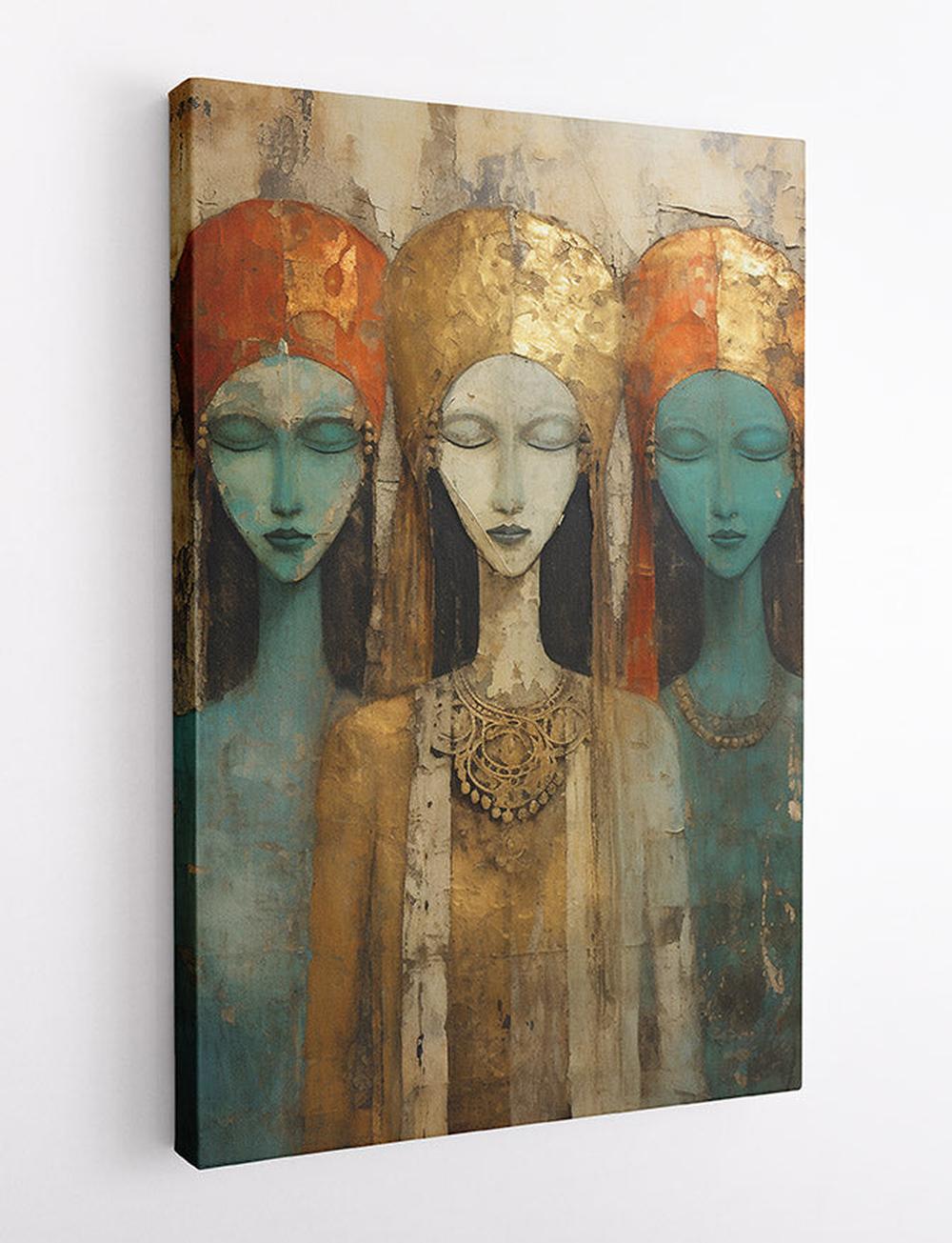 Mystic Sisters Gold & Turquoise Tribal Portrait – T530 – AiPrintLab