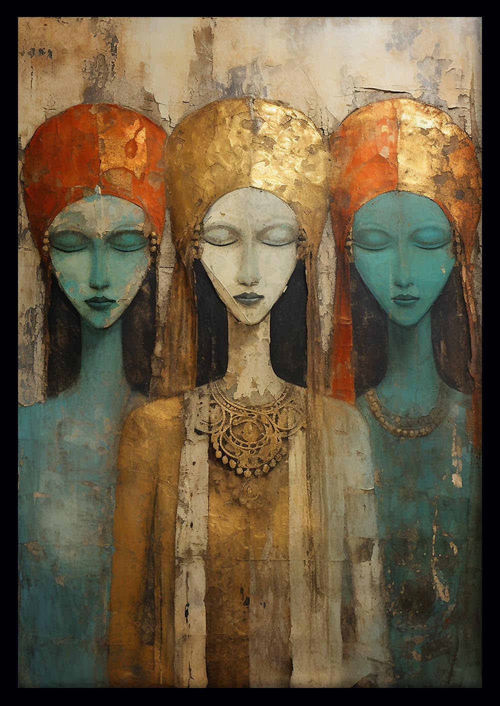 Mystic Sisters Gold & Turquoise Tribal Portrait – T530 – AiPrintLab