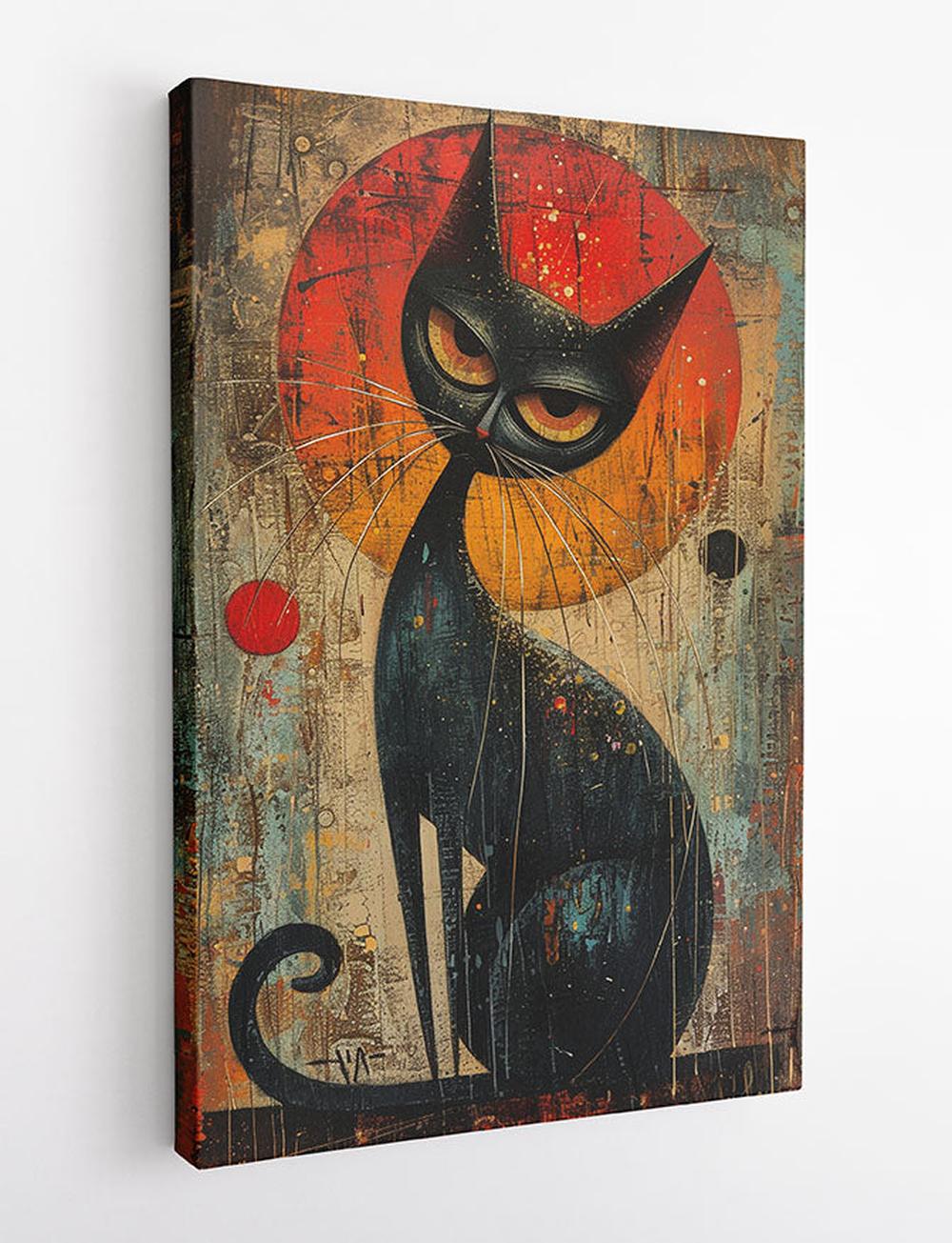 Mystical Black Cat – Abstract Whimsical Cat Canvas Wall Art – T945 – AiPrintLab
