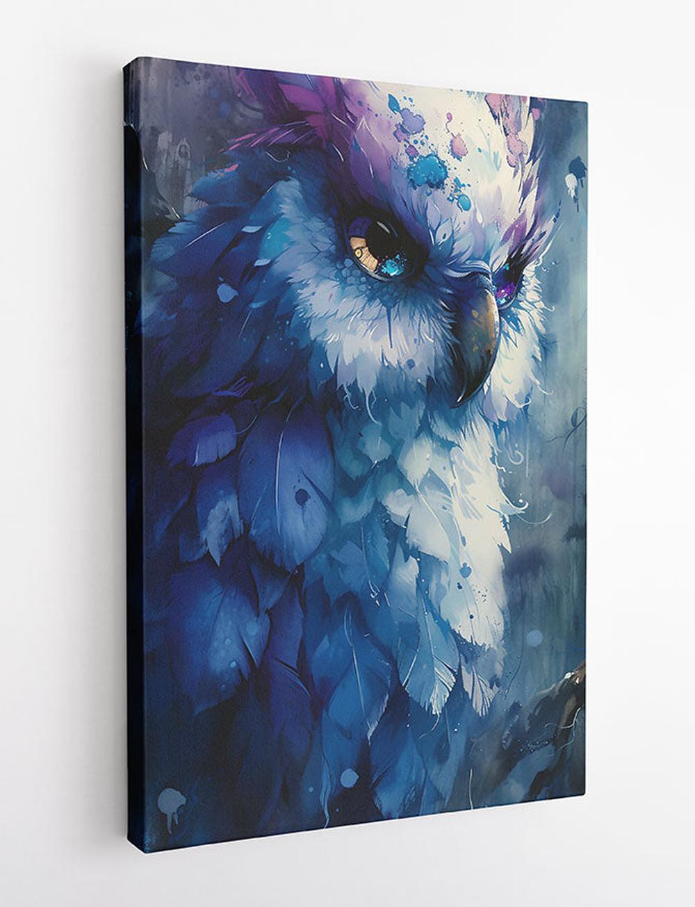 Mystical Blue Owl Watercolor Art – Fantasy Canvas & Poster Wall Print – T902 – AiPrintLab