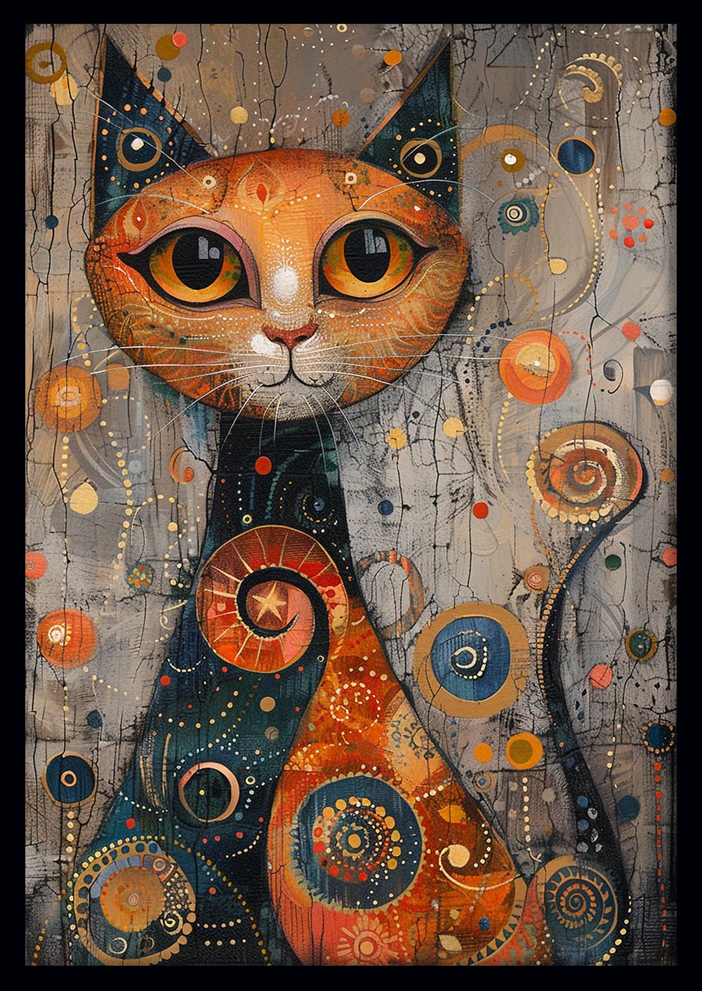 Mystical Cat in Cosmic Swirls – Abstract Feline Canvas & Poster Wall Art – T1186 – AiPrintLab
