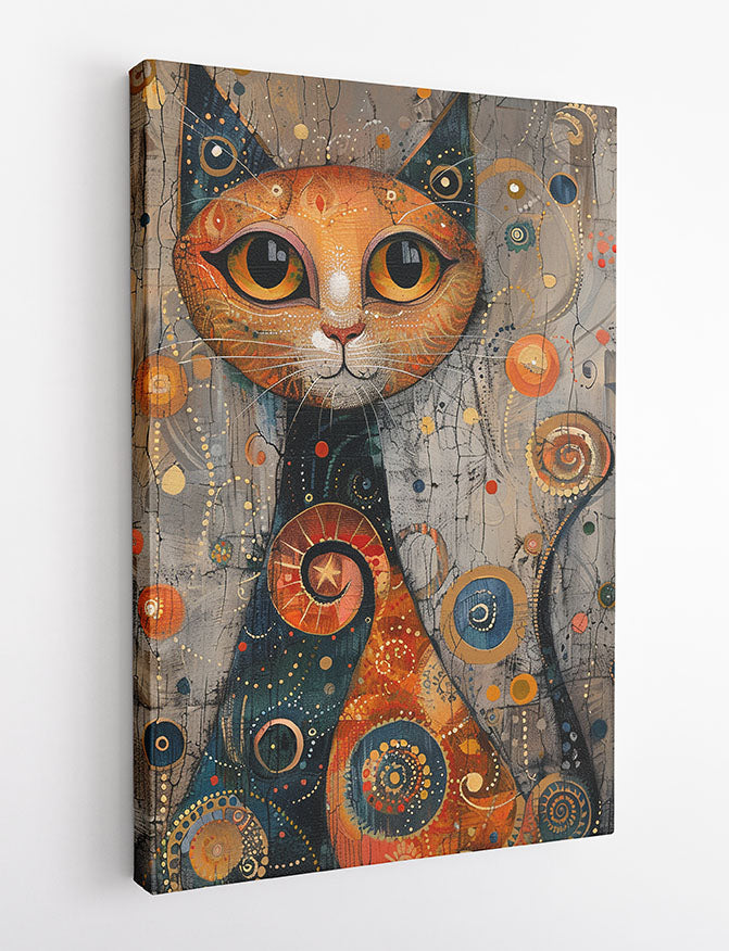 Mystical Cat in Cosmic Swirls – Abstract Feline Canvas & Poster Wall Art – T1186 – AiPrintLab