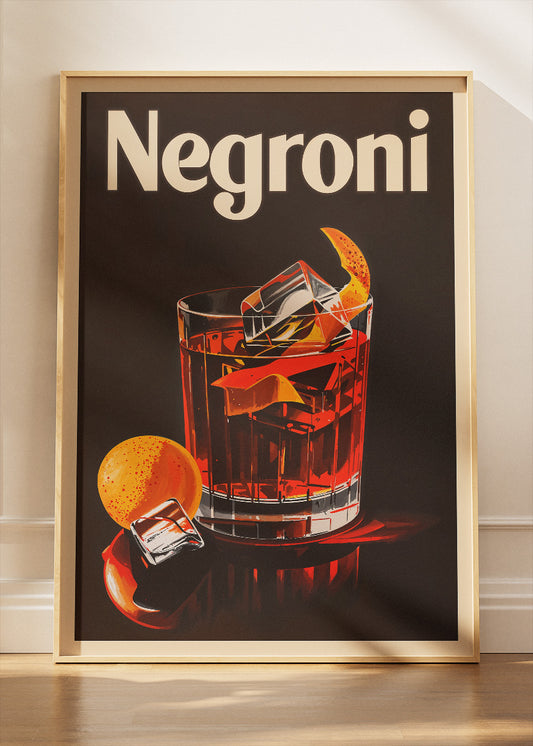 Negroni Modern Cocktail Poster & Canvas Print | Dark Minimalist Bar Wall Art