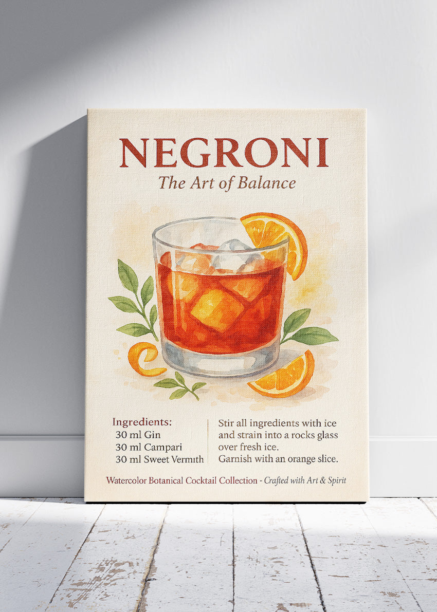 Negroni Watercolor Cocktail Poster & Canvas Print | Botanical Bar Wall Art