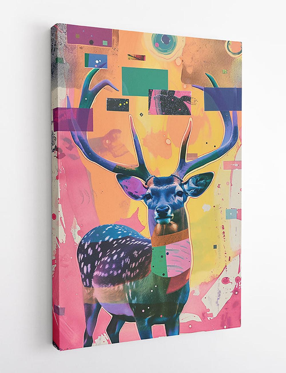 Neon Deer Canvas Print – Abstract Pop Animal Wall Art – T789 – AiPrintLab