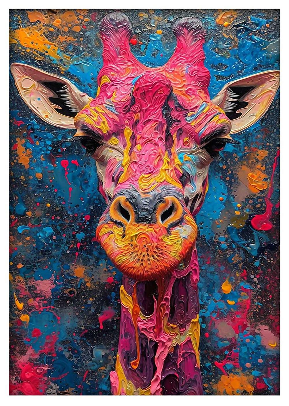 Neon Drip Giraffe – Bold Abstract Safari Canvas Wall Art – T845 – AiPrintLab