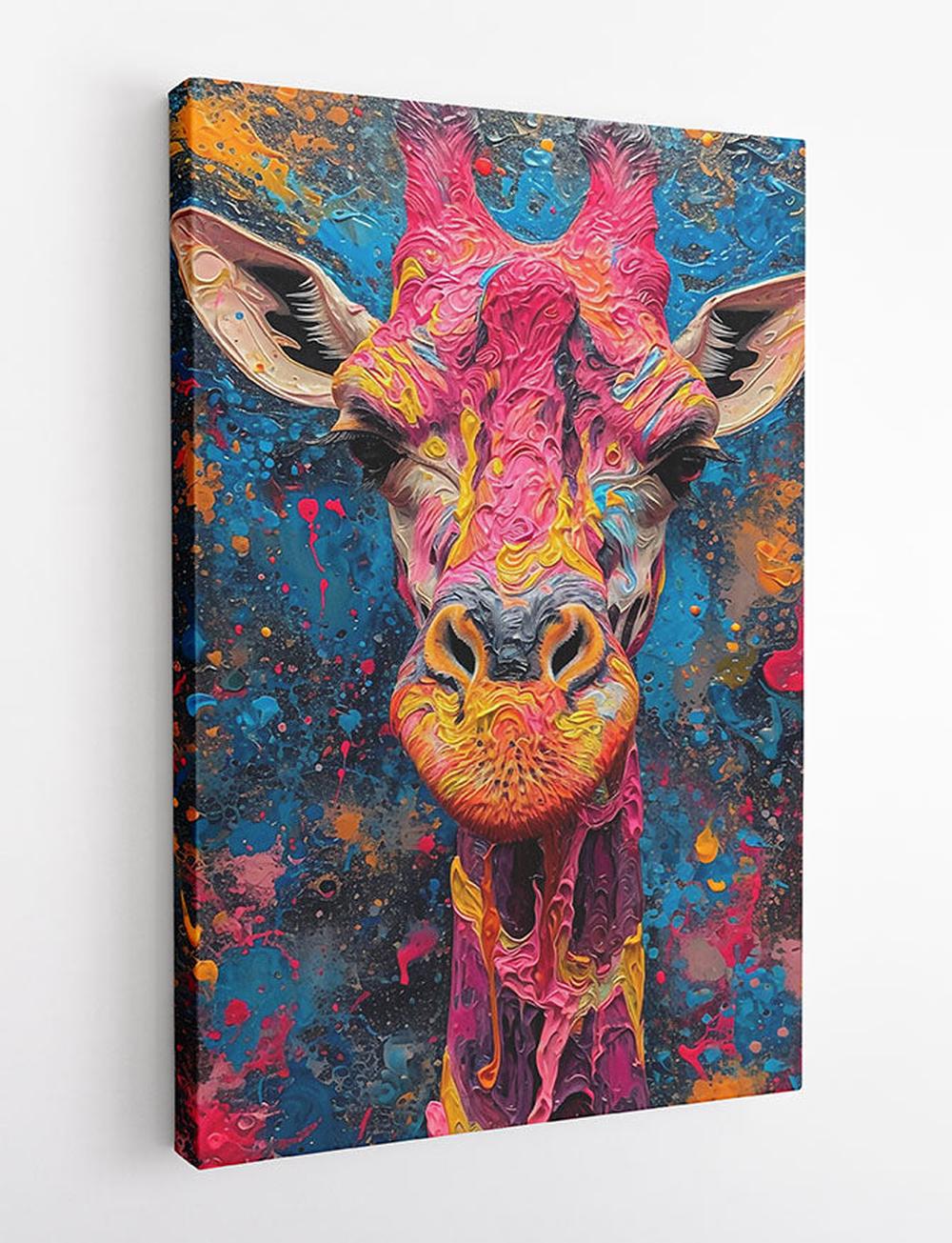 Neon Drip Giraffe – Bold Abstract Safari Canvas Wall Art – T845 – AiPrintLab