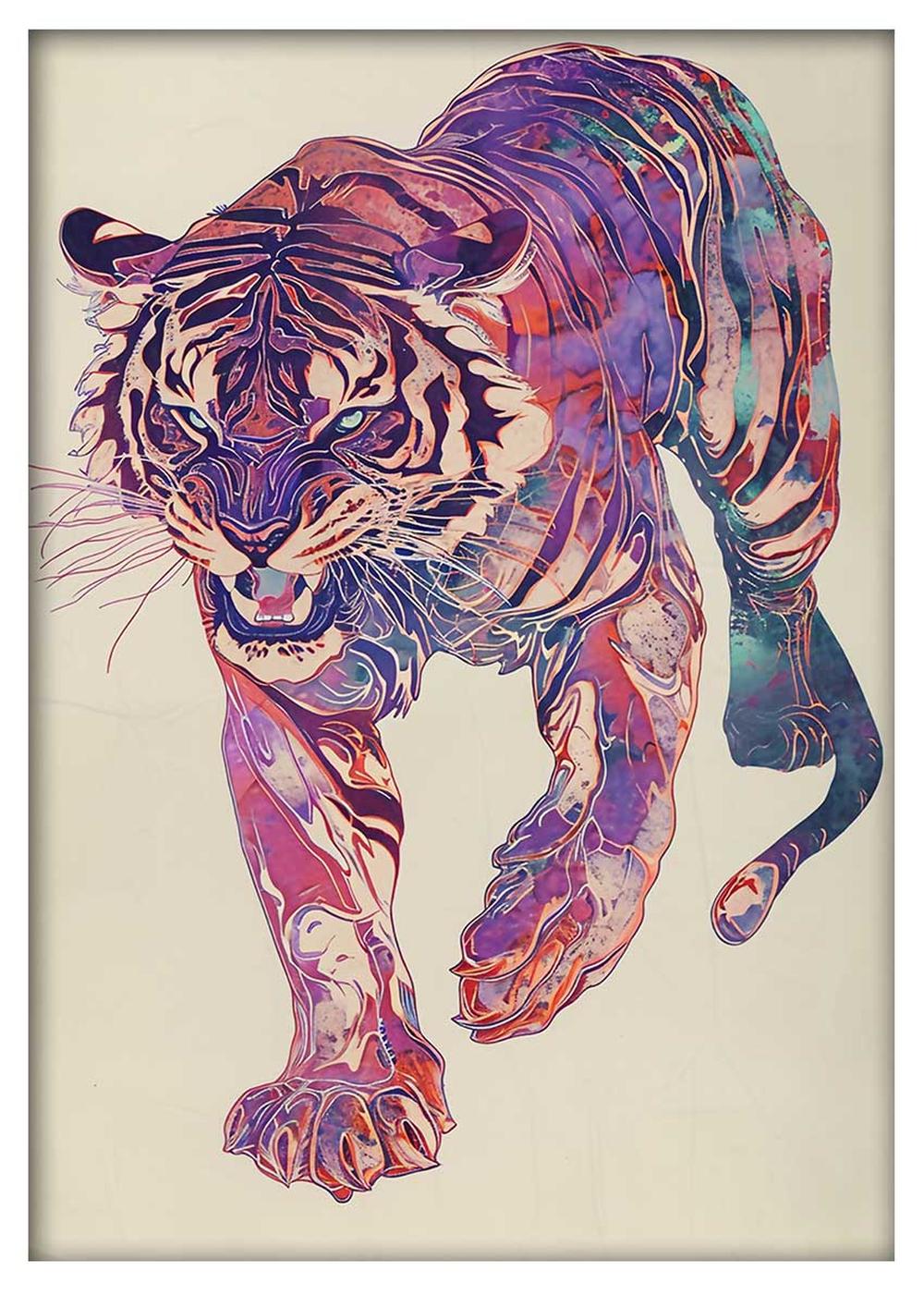 Neon Prowl – Psychedelic Tiger Canvas & Poster Art – T803 – AiPrintLab